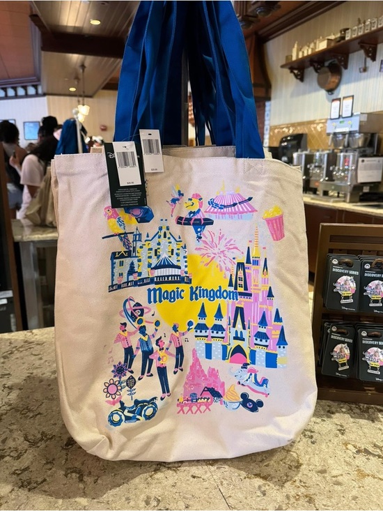 Starbucks Handbags - Starbucks Pink Canvas Tote with Blue Handles and Magic Kingdom Artwork